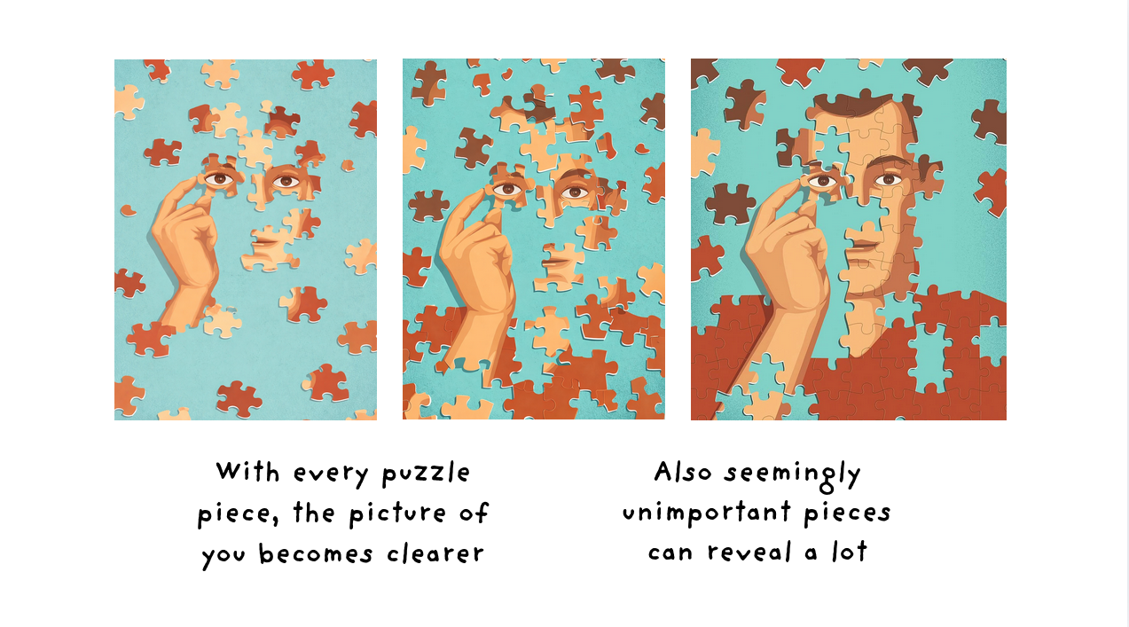 A visual image of how each data puzzle piece can contribute to a clearer picture of you