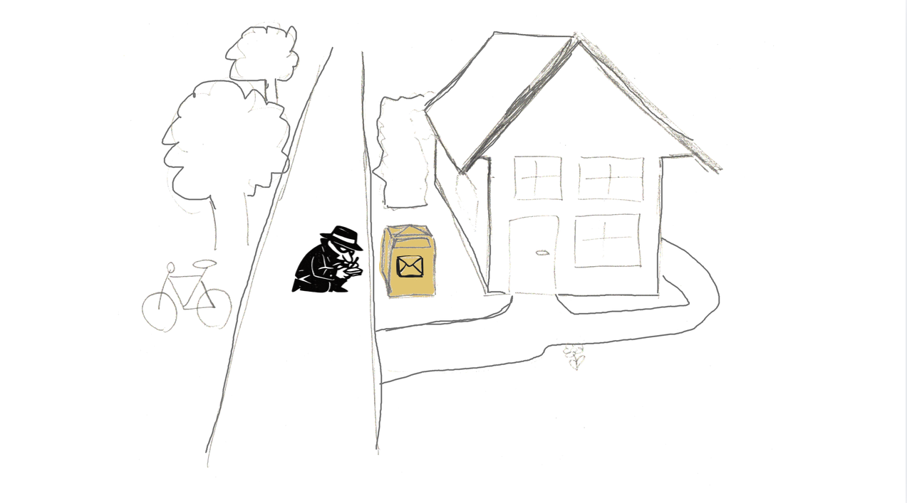 the sketch of a house and a mailbox